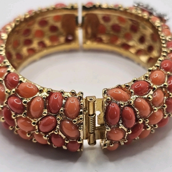 Kenneth Jay Lane Crystal Starfish Faux Coral Cuff Bracelet - Picture 3 of 3